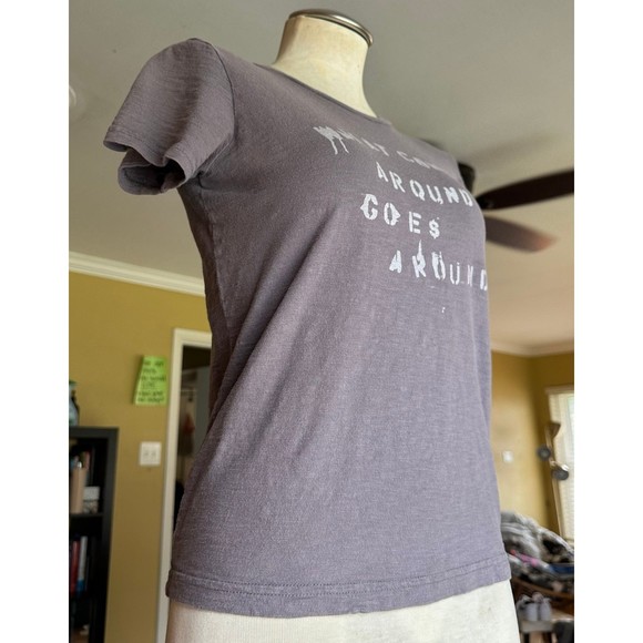 RARE Vtg What Comes Around Goes Around Karma Shrunken Graphic Tee 90s Y2K Celeb - Picture 5 of 12